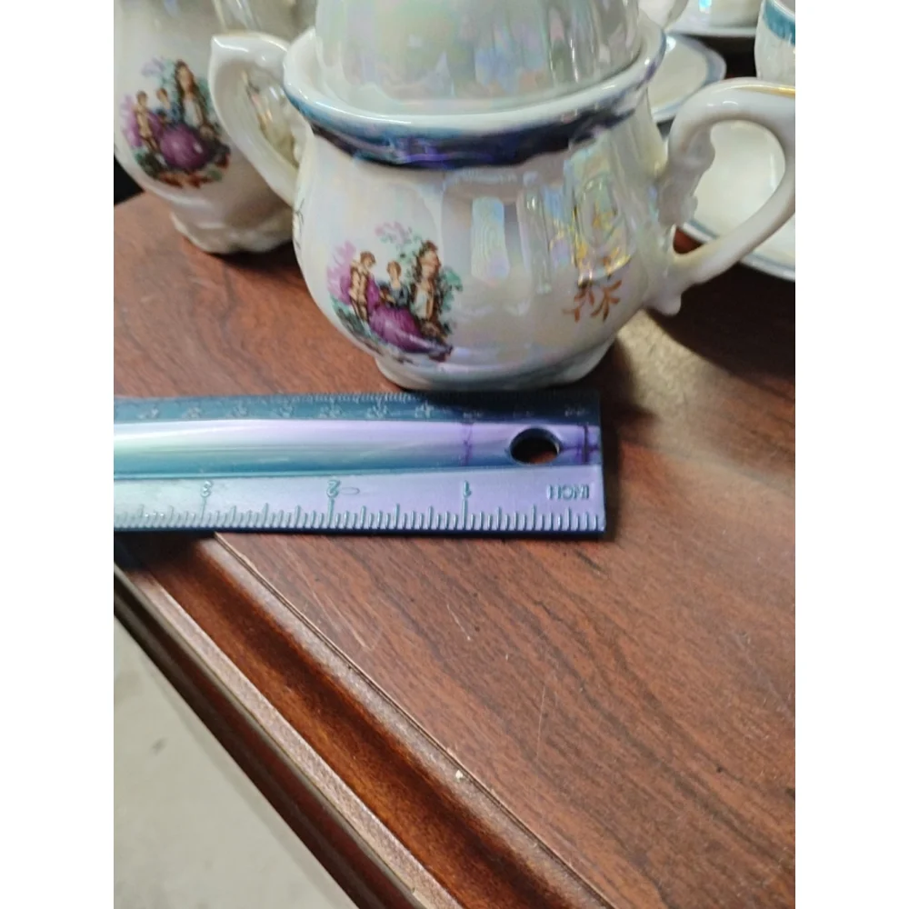 Vintage Japanesse Iridescent Tea Set Gold Detailed Accents Stamp Japan Beautiful
